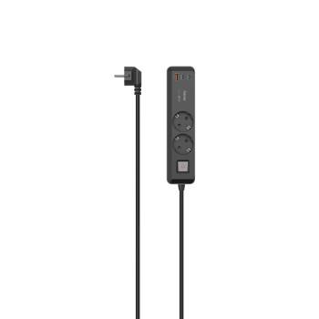 Steckdose, 2-fach, USB-C/A 65W, PD, Schalter, 1,4 m, schwarz/grau - Hama