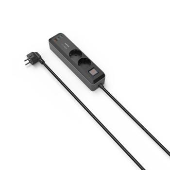 Steckdose, 2-fach, USB-C/A 65W, PD, Schalter, 1,4 m, schwarz/grau - Hama