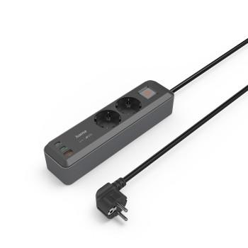 Steckdose, 2-fach, USB-C/A 65W, PD, Schalter, 1,4 m, schwarz/grau - Hama