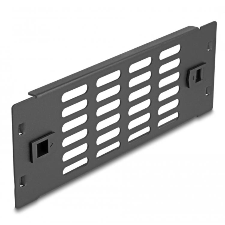 Delock 10″ Netzwerk-Rackblende mit Belüftungsschlitzen, werkzeuglos, 2 HE