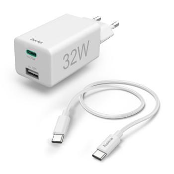 Schnelllader, 1x USB-C, 1x USB-A, PD/Qualcomm®, Ladegerät-Set, 32 Watt, weiß - Hama