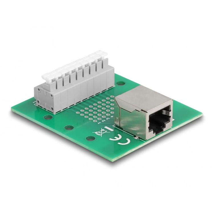 Delock RJ45 Buchse zu Terminalblock mit Drucktaster für Hutschiene