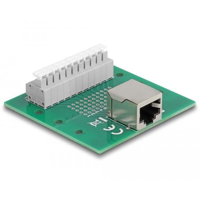 Delock RJ50 Buchse zu Terminalblock mit Drucktaster für Hutschiene