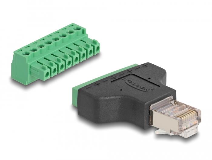 Delock Adapter RJ45 Stecker > Anschlussblock 8 Pin 2-teilig 3,81 mm