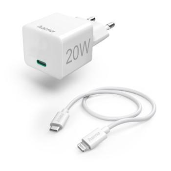 Schnelllader mit Ladekabel Lightning, Mini-Ladegerät, PD, 20W, 1m, weiß - Hama