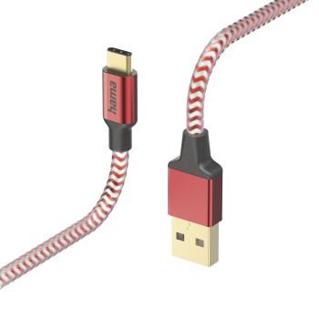 Ladekabel Reflective, USB-A - USB-C, 1,5 m, Nylon, rot - Hama