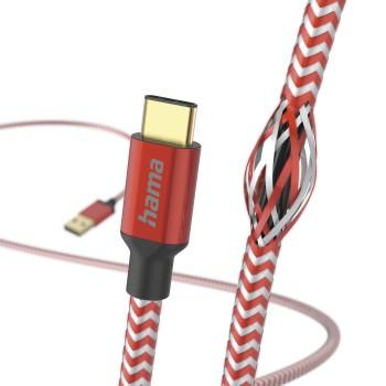 Ladekabel Reflective, USB-A - USB-C, 1,5 m, Nylon, rot - Hama