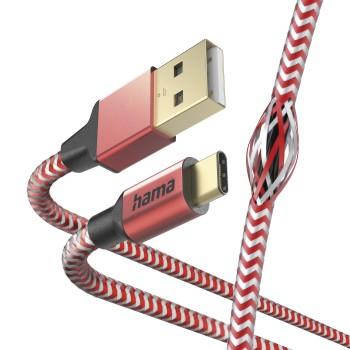 Ladekabel Reflective, USB-A - USB-C, 1,5 m, Nylon, rot - Hama