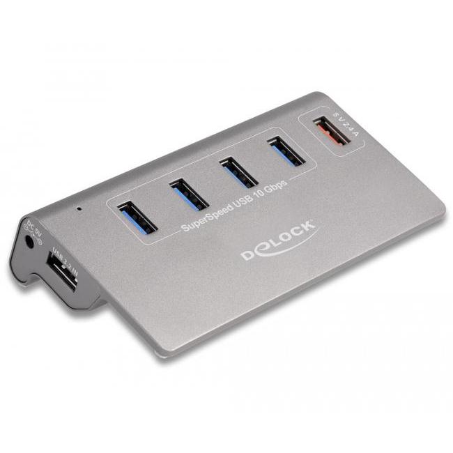 Delock USB 10 Gbps Hub mit 4 USB Typ-A Ports + 1 Schnellladeport inkl. Netzteil