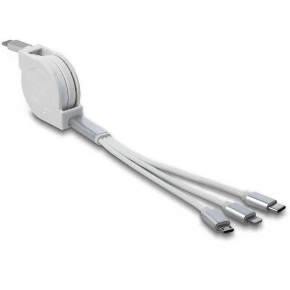 Delock USB Typ-C™ 3 in 1 Aufrollbares Kabel für Lightning™ / Micro USB