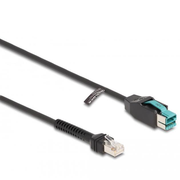 Delock Spiralkabel RJ50 Stecker zu PoweredUSB Stecker 12 V 3 m schwarz