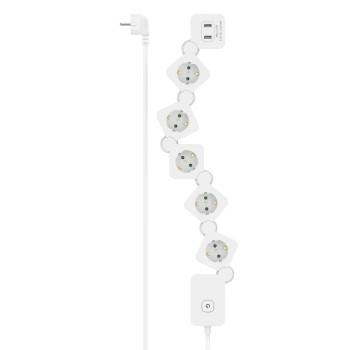 Steckdosenleiste, 5-fach, USB-A 12W, flexibel, Schalter, 1,4 m, weiß - Hama