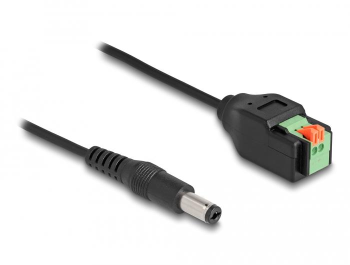 Delock DC-Kabel 2,1 x 5,5 mm Stecker zu Klemmenblockadapter mit Druckknopf