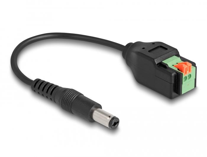 Delock DC-Kabel 2,1 x 5,5 mm Stecker zu Klemmenblockadapter mit Druckknopf