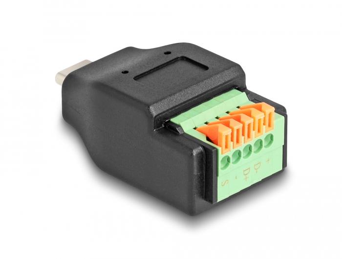 Delock USB Type-C™ 2.0-Stecker auf Anschlussklemmenadapter mit Druckknopf