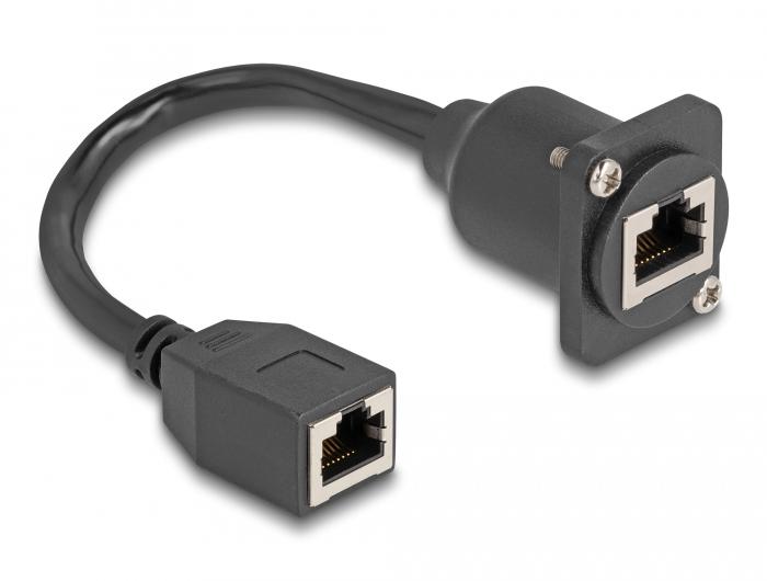Delock D-Type RJ45 Kabel Buchse auf Buchse Cat.5e schwarz 20 cm