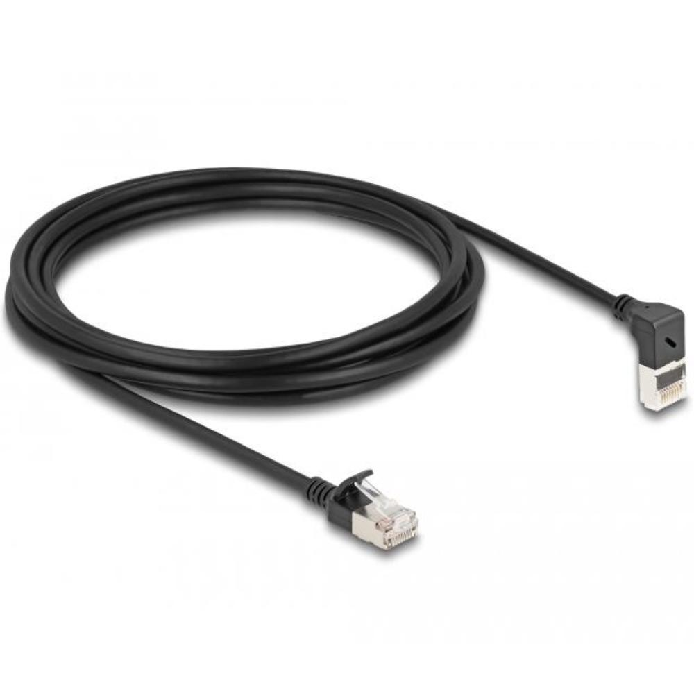 Delock RJ45 Netzwerkkabel Cat.6A S/FTP Slim 90 unten gewinkelt / gerade
