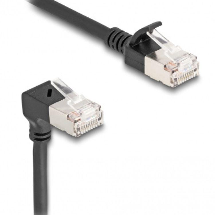 Delock RJ45 Netzwerkkabel Cat.6A S/FTP Slim 90 unten gewinkelt / gerade - Delock