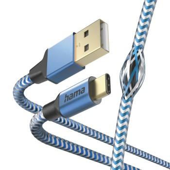 Ladekabel Reflective, USB-A - USB-C, 1,5 m, Nylon, blau - Hama