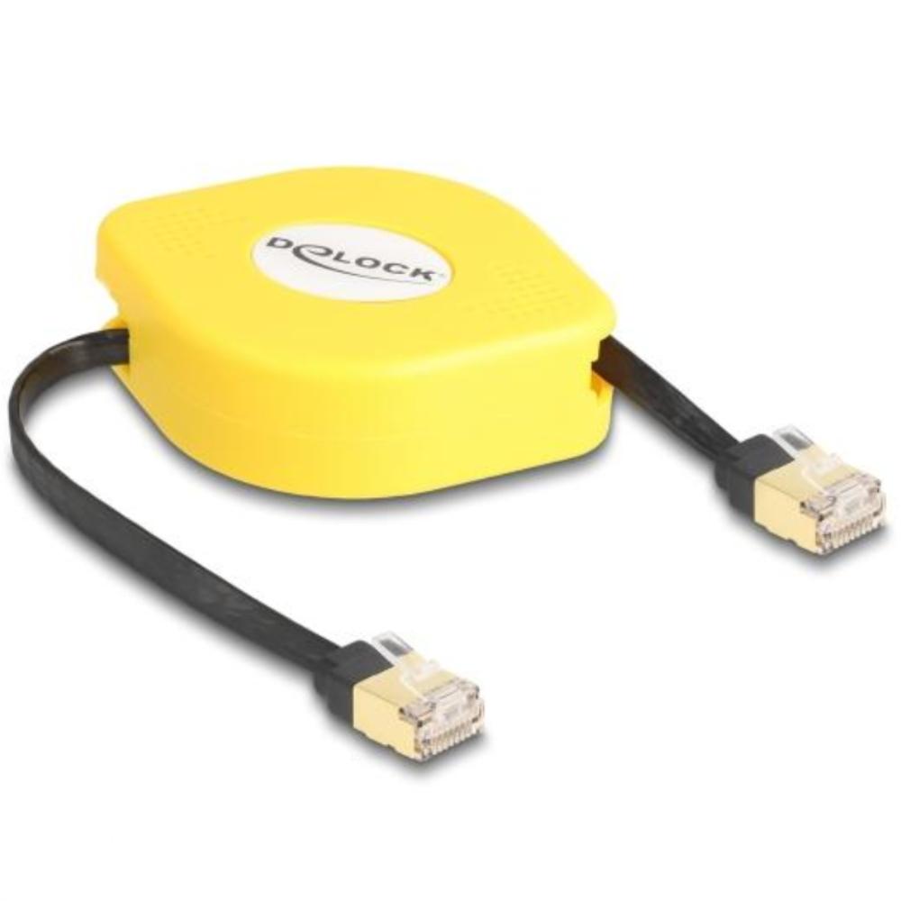 Delock RJ45 Aufrollkabel Cat.6A STP 1,5 m schwarz / gelb
