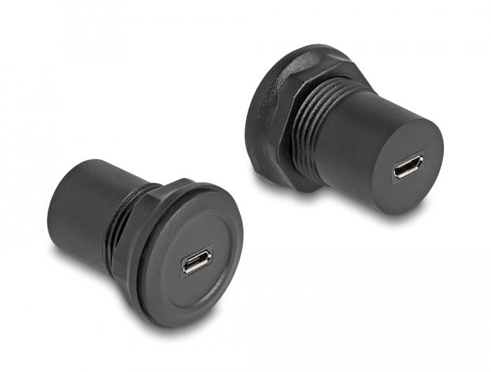 Delock USB 2.0 Type Micro-B auf USB 2.0 Type Micro-B Einbaudose schwarz