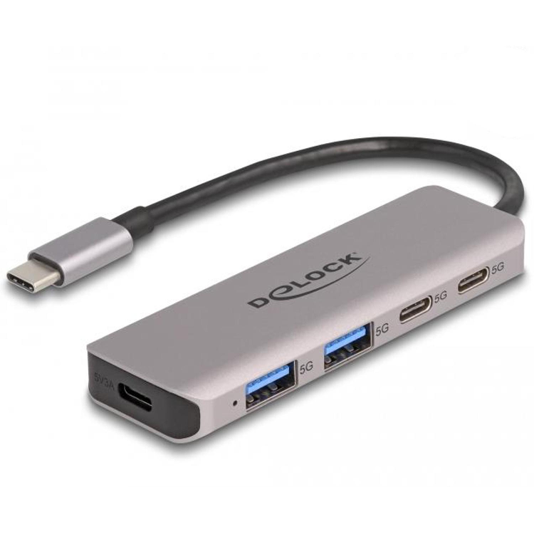 USB Hub. USB C male. 2x USB A, 2x USB C female. 15 cm.