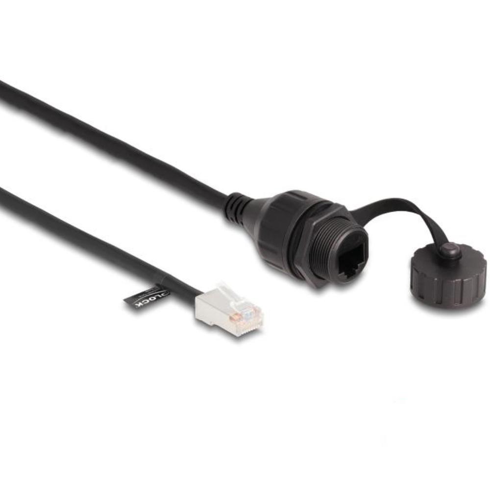 Delock Kabel RJ45 Stecker zu RJ45 Einbaudose mit Verschlusskappe Ca