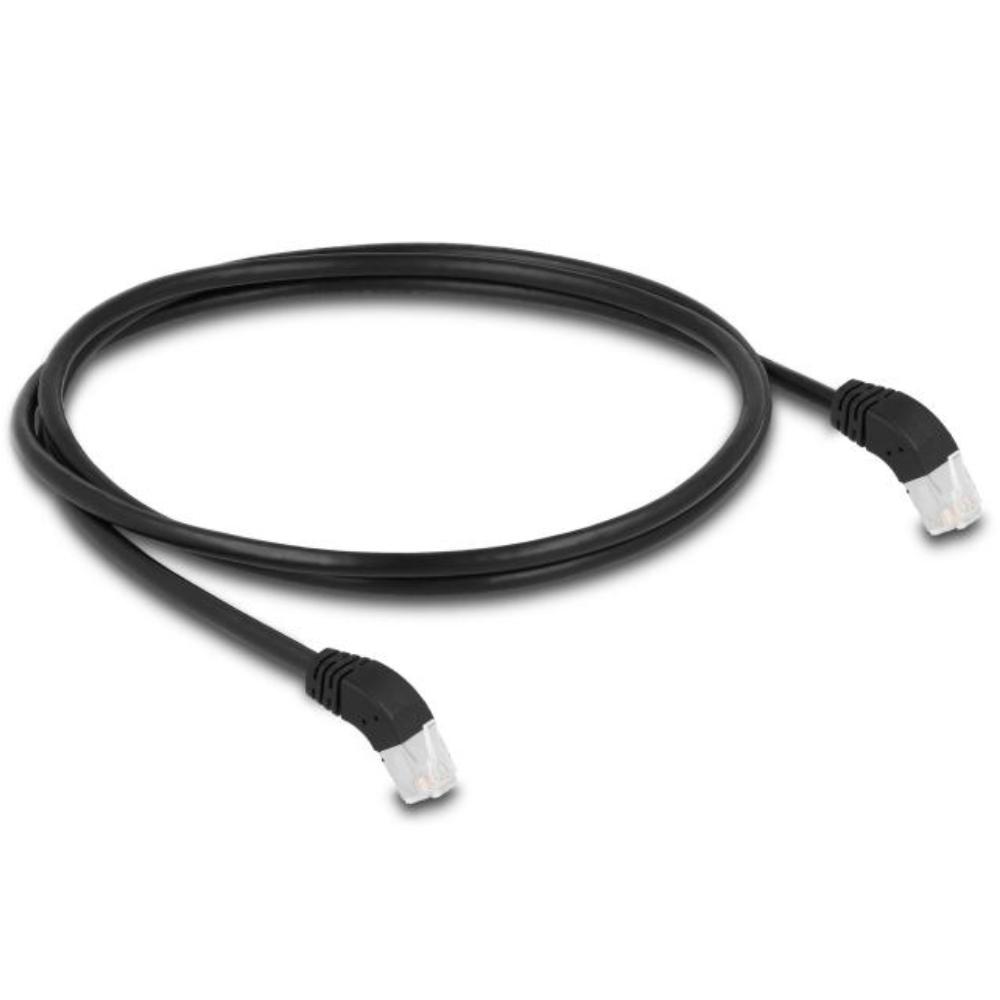 Delock RJ45 Netzwerkkabel Cat.6A S/FTP 45 nach unten gewinkelt 1 m schwarz