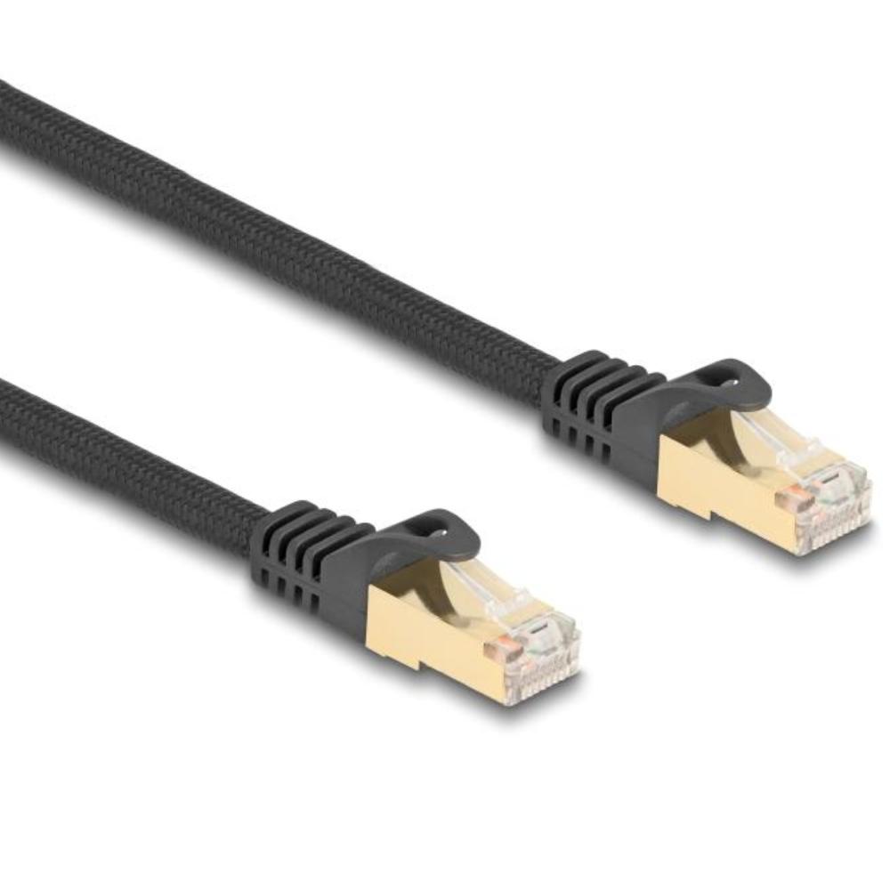 Delock RJ45 Netzwerkkabel mit Geflechtmantel Cat.6A S/FTP Stecker zu Stecker
