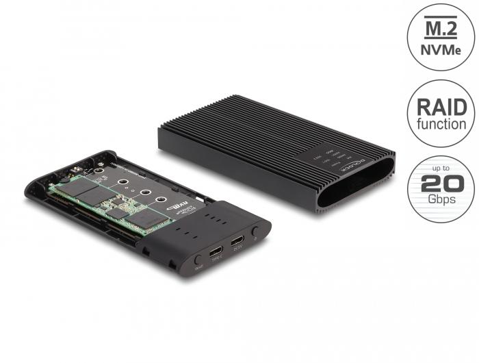 Delock externes Gehäuse USB 20 Gbps für 2 x M.2 NVMe PCIe SSD mit USB-Typ