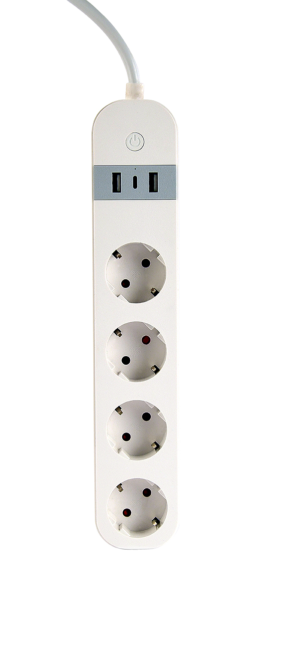 Intelligente 4-fach Steckdose mit USB-Ladeanschlüssen, schwarz
