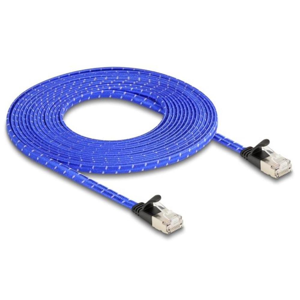 Delock RJ45 Flachband Netzwerkkabel mit Geflechtmantel Cat.6A U/FTP 5 m bl