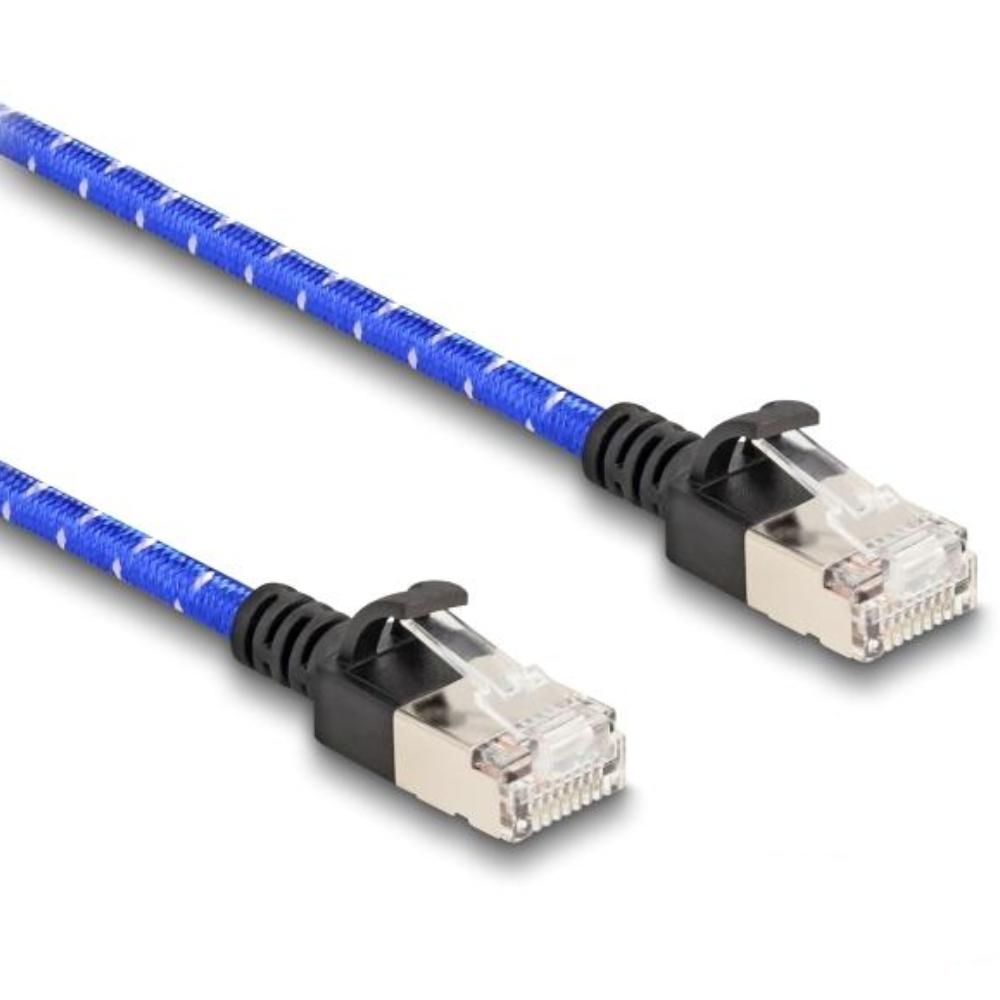 Delock RJ45 Netzwerkkabel mit Geflechtmantel Cat.6A U/FTP Slim 5 m blau