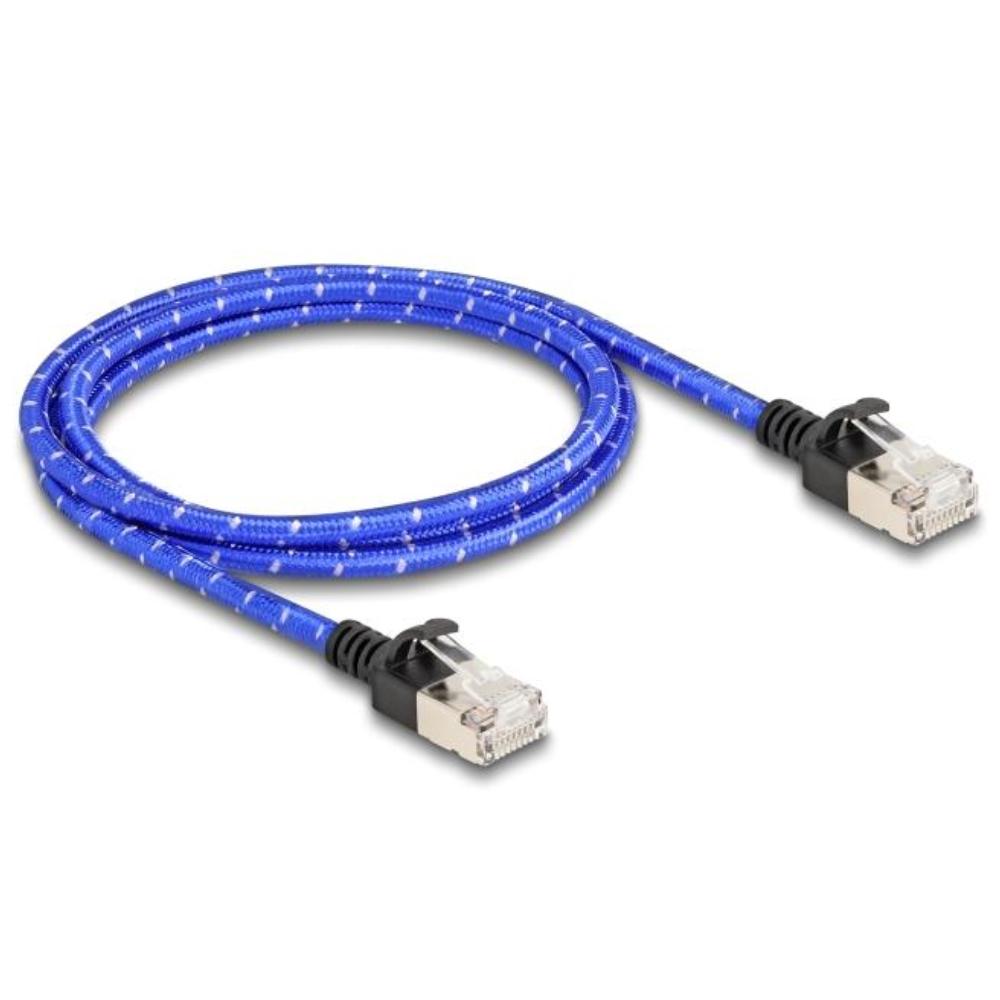 Delock RJ45 Netzwerkkabel mit Geflechtmantel Cat.6A U/FTP Slim 1 m blau