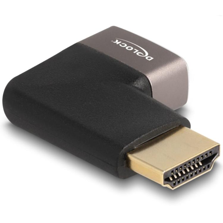 Delock HDMI-Adapter Stecker auf Buchse 90 abgewinkelt 8K 60 Hz grau