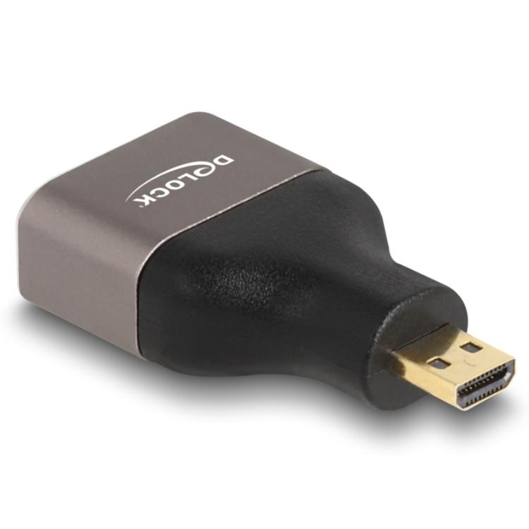 Delock HDMI Adapter Micro-D Stecker auf A Buchse 8K 60 Hz grau Metall