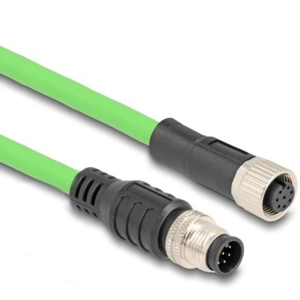 M12 Kabel Diese robuste industrielle Ethernet-Kabel wurde speziell für anspruchsvolle Umgebungen wie Maschinensteuerung und Automatisierungsprozesse entwickelt. Dank der doppelten M12-Steckverbinder (D-kodiert, 4-polig) schließen Sie einfach verschiedene Komponenten miteinander mit einer stabilen und sicheren Verbindung an. Das Kabel entspricht der Cat.5e-Spezifikation und ist mit einer hochwertigen S/FTP-Abschirmung mit Aluminiumfolie und verzinntem Kupfergeflecht ausgestattet. Dies sorgt für eine ausgezeichnete Signalübertragung und Schutz vor elektromagnetischen Störungen. Mit einem soliden Kupferleiter von 26 AWG und einem robusten PVC-Mantel kombiniert dieses Kabel Flexibilität mit Langlebigkeit. Anschluss 1: 1 x M12 connector D-kodiert 4-polig Anschluss 2: 1 x M12 connector D-kodiert 4-polig Länge: 1 Meter Anschluss 1: 1 x M12 connector D-kodiert 4-polig Anschluss 2: 1 x M12 connector D-kodiert 4-polig Abschirmung: S/FTP Betriebstemperatur: -25 C ~ 60 C Schutzart: IP67 Kategorie: 5e Leitermaterial: Kupfer Leiterquerschnitt: 26 AWG (0,129 mm²) Inhalt des Pakets: M12-Kabel Schnittstelle: beidseitig gleich Kabeldurchmesser: ca. 5 mm Kabelmantelmaterial: PVC Farbe: Schwarz Länge inklusive Anschlüsse: ca. 1 m Maximaler Strom: 4 A Nennspannung: 60 V - Delock