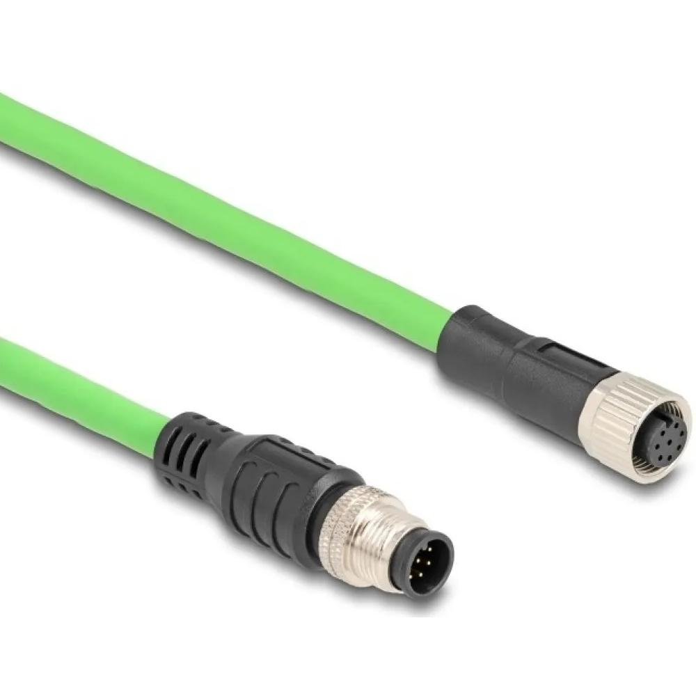 Delock M12-Kabel A-kodiert 8-polig Stecker auf Buchse PUR (TPU) 1 m