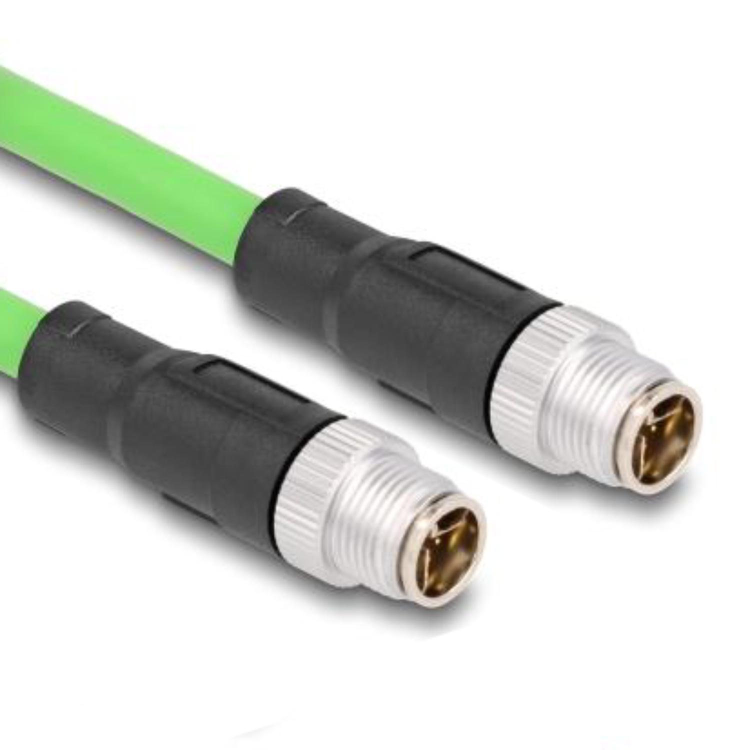 M12 Kabel Diese robuste industrielle Ethernet-Kabel wurde speziell für anspruchsvolle Umgebungen wie Maschinensteuerung und Automatisierungsprozesse entwickelt. Dank der doppelten M12-Steckverbinder (D-kodiert, 4-polig) schließen Sie einfach verschiedene Komponenten miteinander mit einer stabilen und sicheren Verbindung an. Das Kabel entspricht der Cat.5e-Spezifikation und ist mit einer hochwertigen S/FTP-Abschirmung mit Aluminiumfolie und verzinntem Kupfergeflecht ausgestattet. Dies sorgt für eine ausgezeichnete Signalübertragung und Schutz vor elektromagnetischen Störungen. Mit einem soliden Kupferleiter von 26 AWG und einem robusten PVC-Mantel kombiniert dieses Kabel Flexibilität mit Langlebigkeit. Anschluss 1: 1 x M12 connector D-kodiert 4-polig Anschluss 2: 1 x M12 connector D-kodiert 4-polig Länge: 1 Meter Anschluss 1: 1 x M12 connector D-kodiert 4-polig Anschluss 2: 1 x M12 connector D-kodiert 4-polig Abschirmung: S/FTP Betriebstemperatur: -25 C ~ 60 C Schutzart: IP67 Kategorie: 5e Leitermaterial: Kupfer Leiterquerschnitt: 26 AWG (0,129 mm²) Inhalt des Pakets: M12-Kabel Schnittstelle: beidseitig gleich Kabeldurchmesser: ca. 5 mm Kabelmantelmaterial: PVC Farbe: Schwarz Länge inklusive Anschlüsse: ca. 1 m Maximaler Strom: 4 A Nennspannung: 60 V - Delock