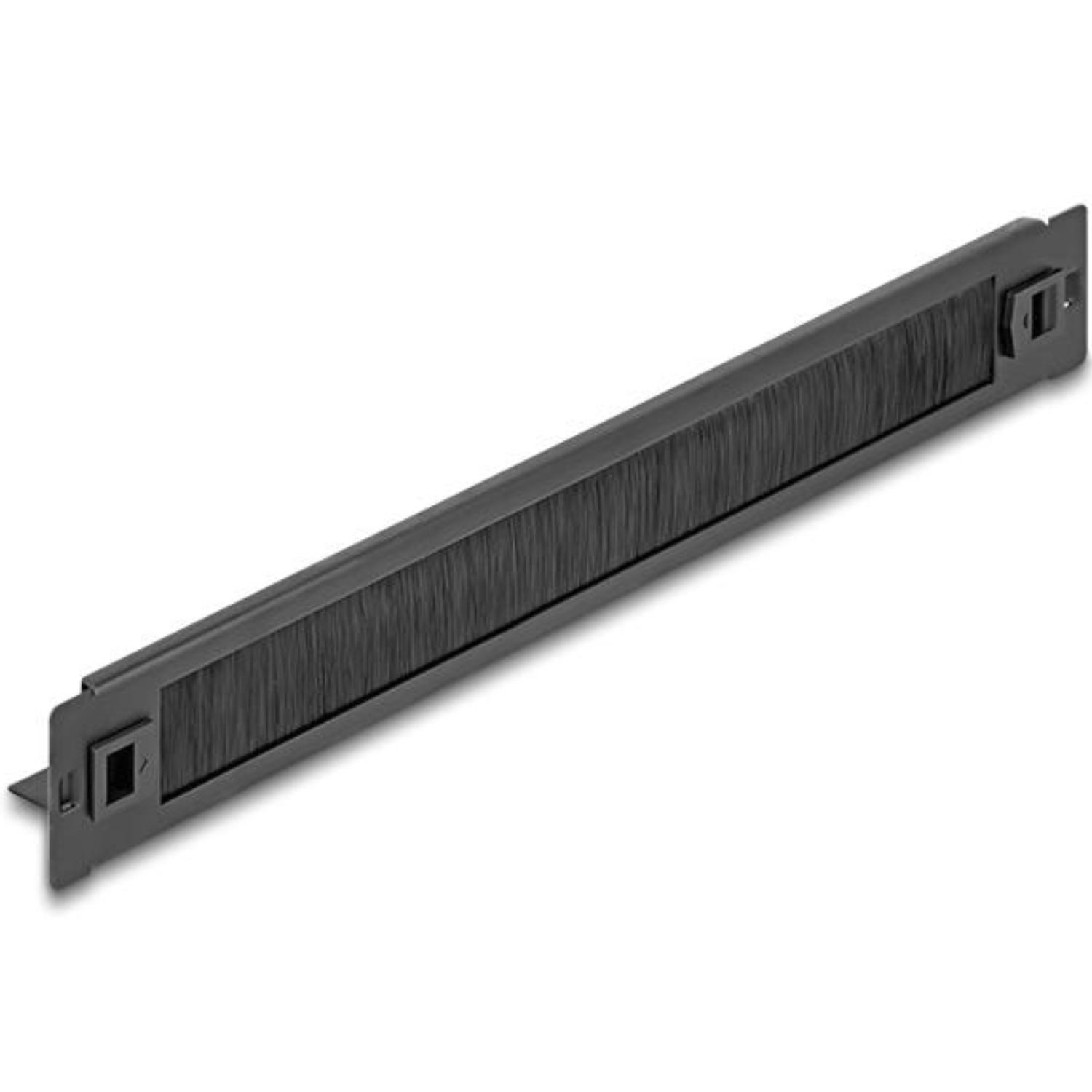 Delock 19″ Bürstenleiste mit Kabelhalter werkzeugfrei 1 HE schwarz