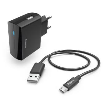 Ladegerät mit Micro-USB-Ladekabel, 12 W, 1,0 m, schwarz - Hama