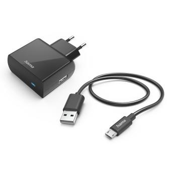 Ladegerät mit Micro-USB-Ladekabel, 12 W, 1,0 m, schwarz - Hama