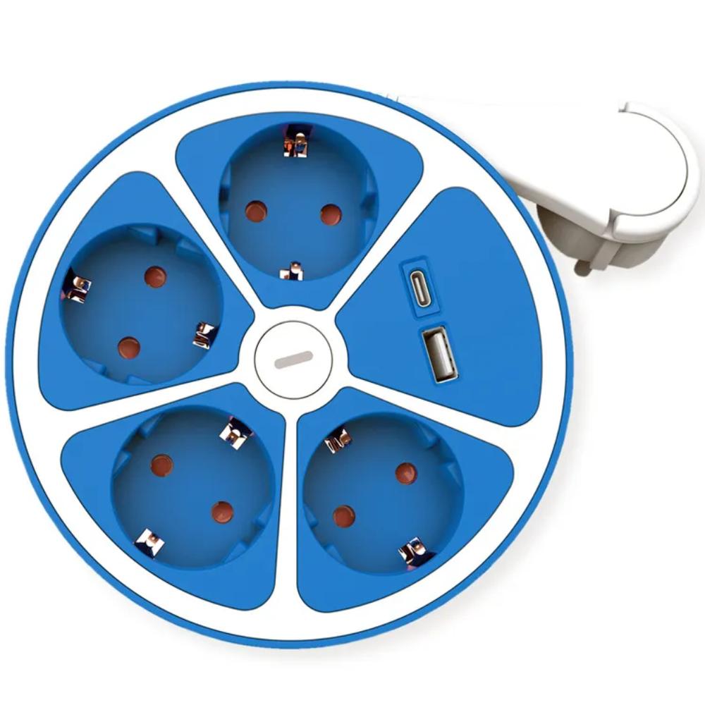ROLINE 4-fach Steckdosenleiste mit Schalter, rund, + Schnellladegerät, 1x USB - Roline