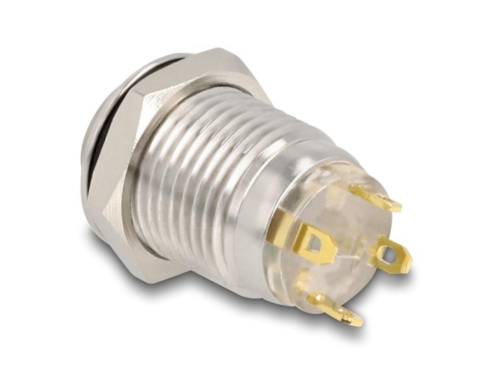 Delock Drucktaster zum Einbau 12 mm 4 x Lötanschluss LED blau