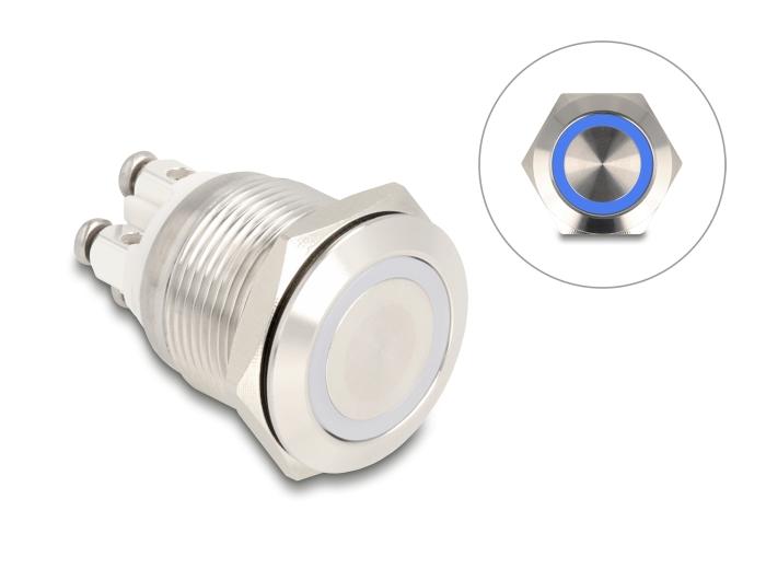 Delock Drucktaster zum Einbau 19 mm 4 x Schraubklemme LED blau
