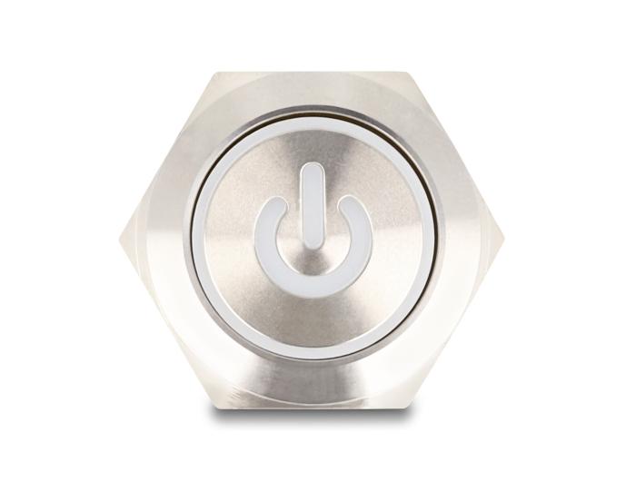 Delock Drucktaster zum Einbau 22 mm 6 x Lötanschluss LED weiß Powersymbol