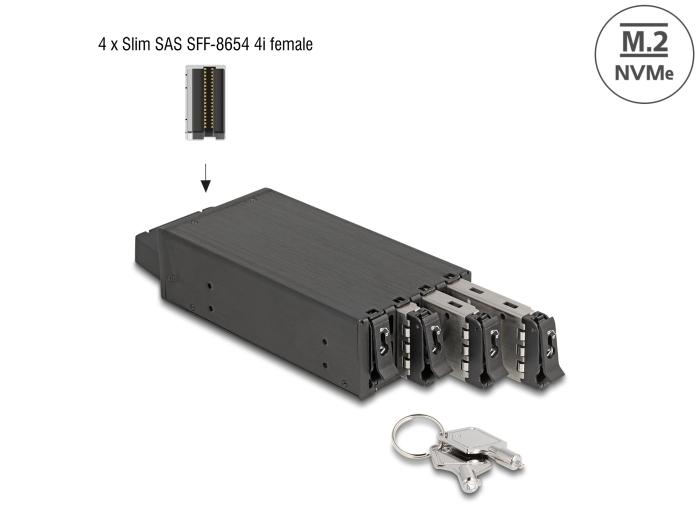 Delock Slim Bay Wechselrahmen für 4 x M.2 NVMe SSD mit Slim SAS SFF-8654