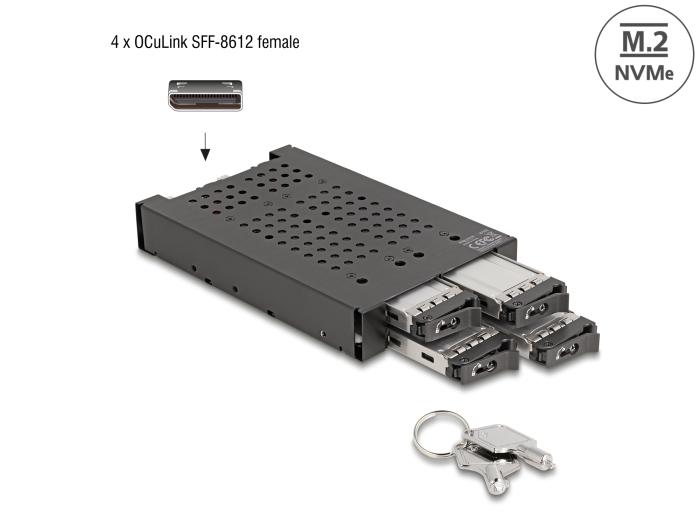 Delock 3.5″ Wechselaufbaurahmen für 4 x M.2 NVMe SSD mit OcuLink SFF-8612 Anschluss