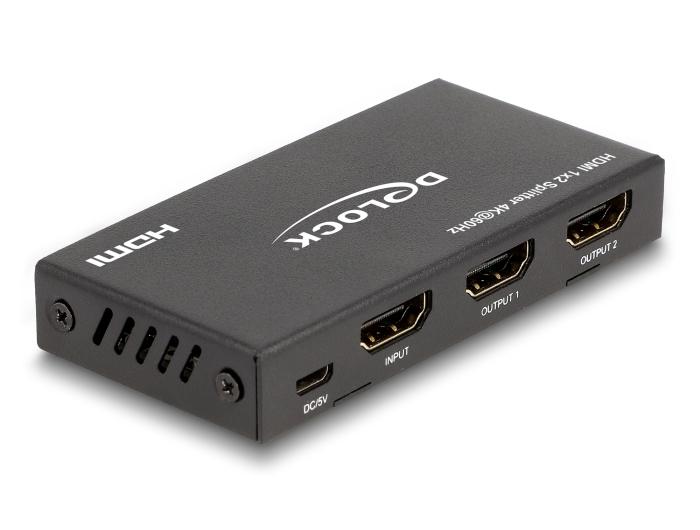 Delock HDMI Splitter 1 x HDMI Eingang zu 2 x HDMI Ausgang 4K 60 Hz mit Downscaler
