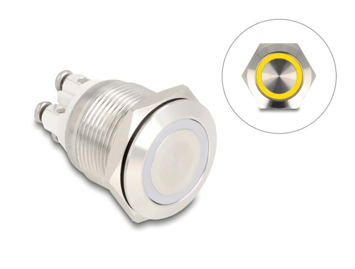 Delock Drucktaster zum Einbau 19 mm 4 x Schraubklemme LED gelb